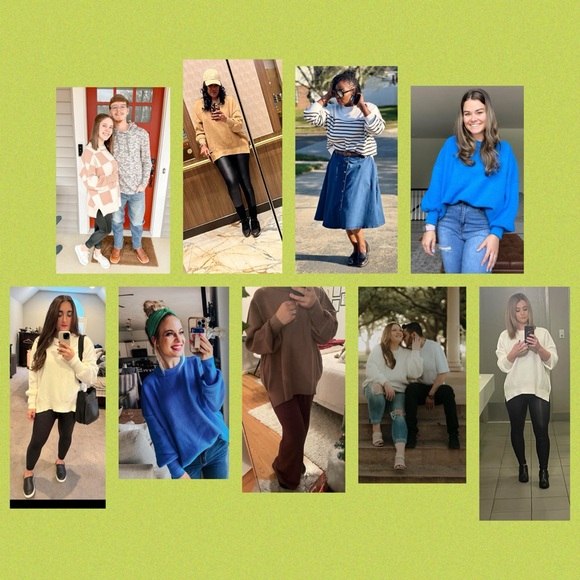 NWT Oversized Batwing Sweaters 2024 Fall Outfits Crewneck Ribbed Knit Side Slit - Picture 6 of 17